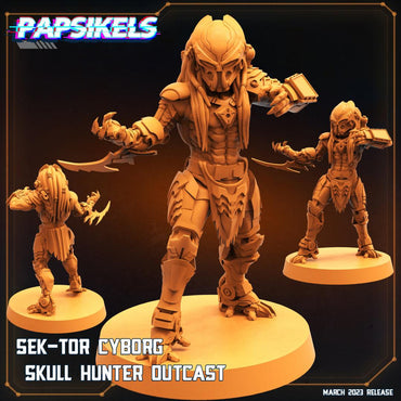 3D Printed Papsikels Cyberpunk Sci-Fi - Sek-tor Cyborg Skull Hunter Outcast - 28mm 32mm (Online Only)