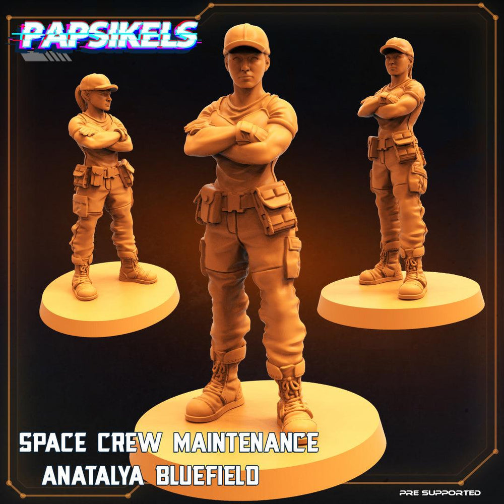 3D Printed Papsikels Cyberpunk Sci-Fi Space Crew Maintenance Anatalya Bluefield - 28mm 32mm (Online Only)