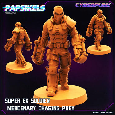 3D Printed Papsikels Cyberpunk Sci-Fi Super Ex Soldier Mercenary Chasing Prey - 28mm 32mm (Online Only)