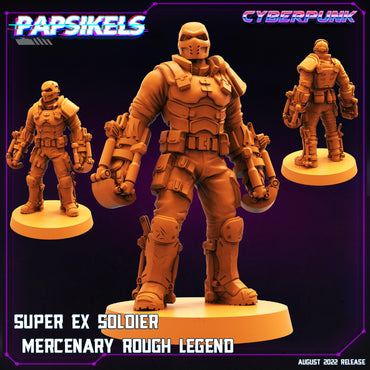 3D Printed Papsikels Cyberpunk Sci-Fi Super Ex Soldier Mercenary Rough Legend - 28mm 32mm (Online Only)