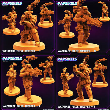 3D Printed Papsikels Cyberpunk Sci-Fi Watanabe Pulse Trooper Set - 28mm 32mm (Online Only)
