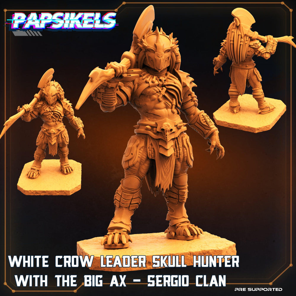 3D Printed Papsikels Cyberpunk Sci-Fi White Crow Leader Skull Hunter Ax  - 28mm 32mm (Online Only)