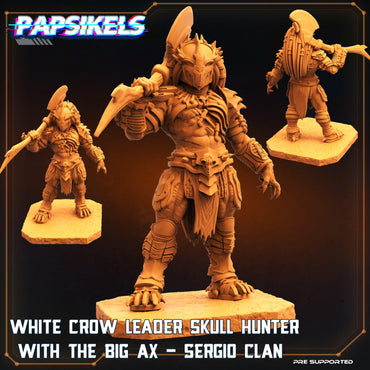 3D Printed Papsikels Cyberpunk Sci-Fi White Crow Leader Skull Hunter Ax  - 28mm 32mm (Online Only)