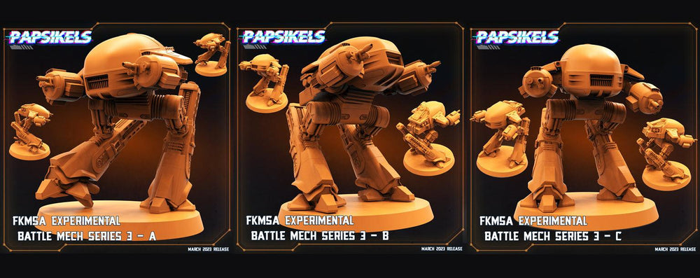 3D Printed Papsikels - Fkmsa Experimental Battle Mech Series 3 Set - 28mm 32mm (Online Only)