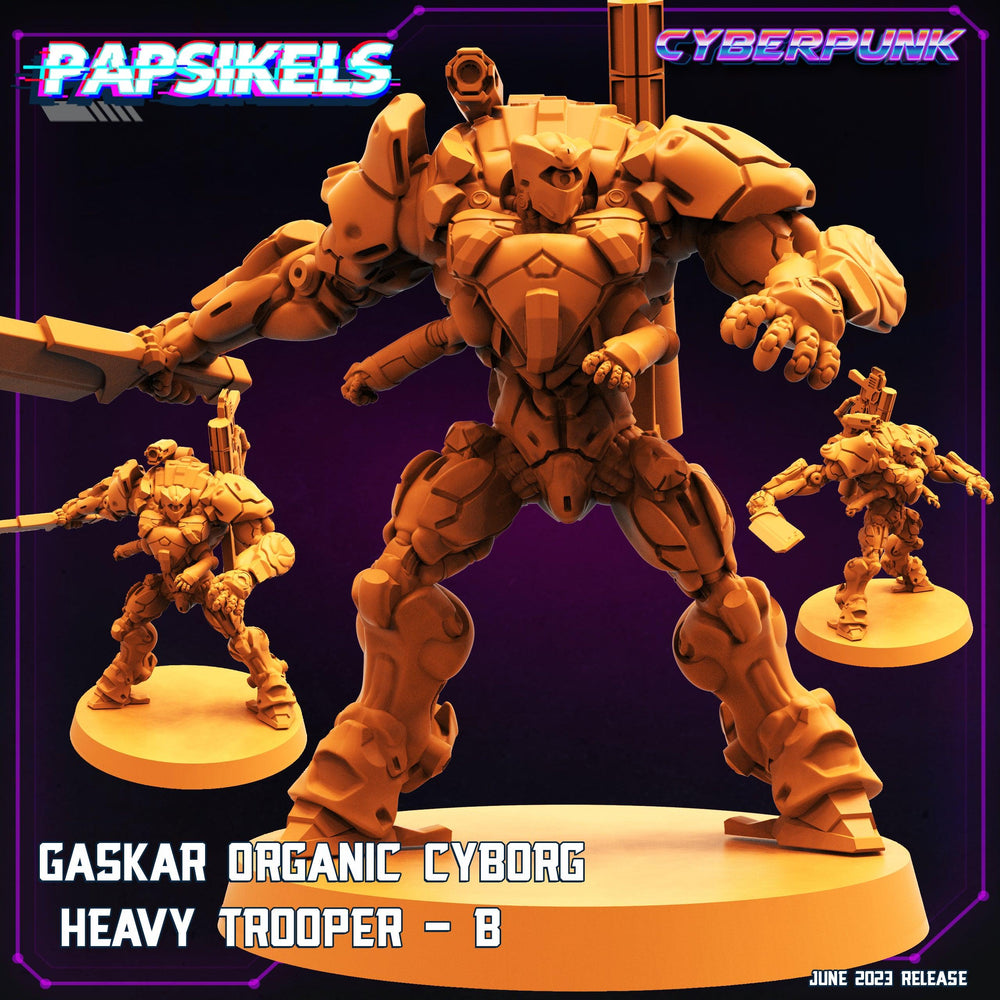 3D Printed Papsikels June 2023 Cyberpunk Gaskar Organic Cyborg Heavy Trooper Set 28mm 32mm (Online Only)