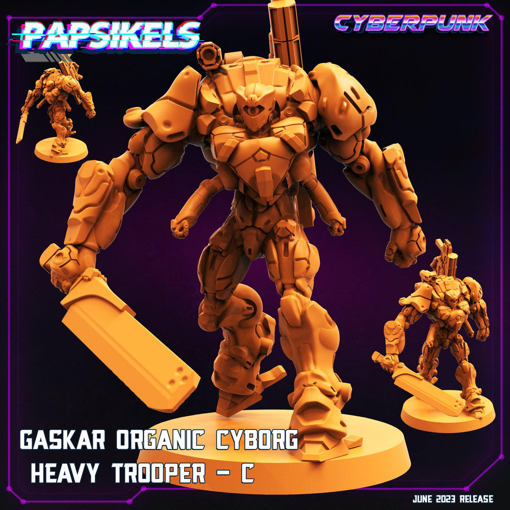 3D Printed Papsikels June 2023 Cyberpunk Gaskar Organic Cyborg Heavy Trooper Set 28mm 32mm (Online Only)