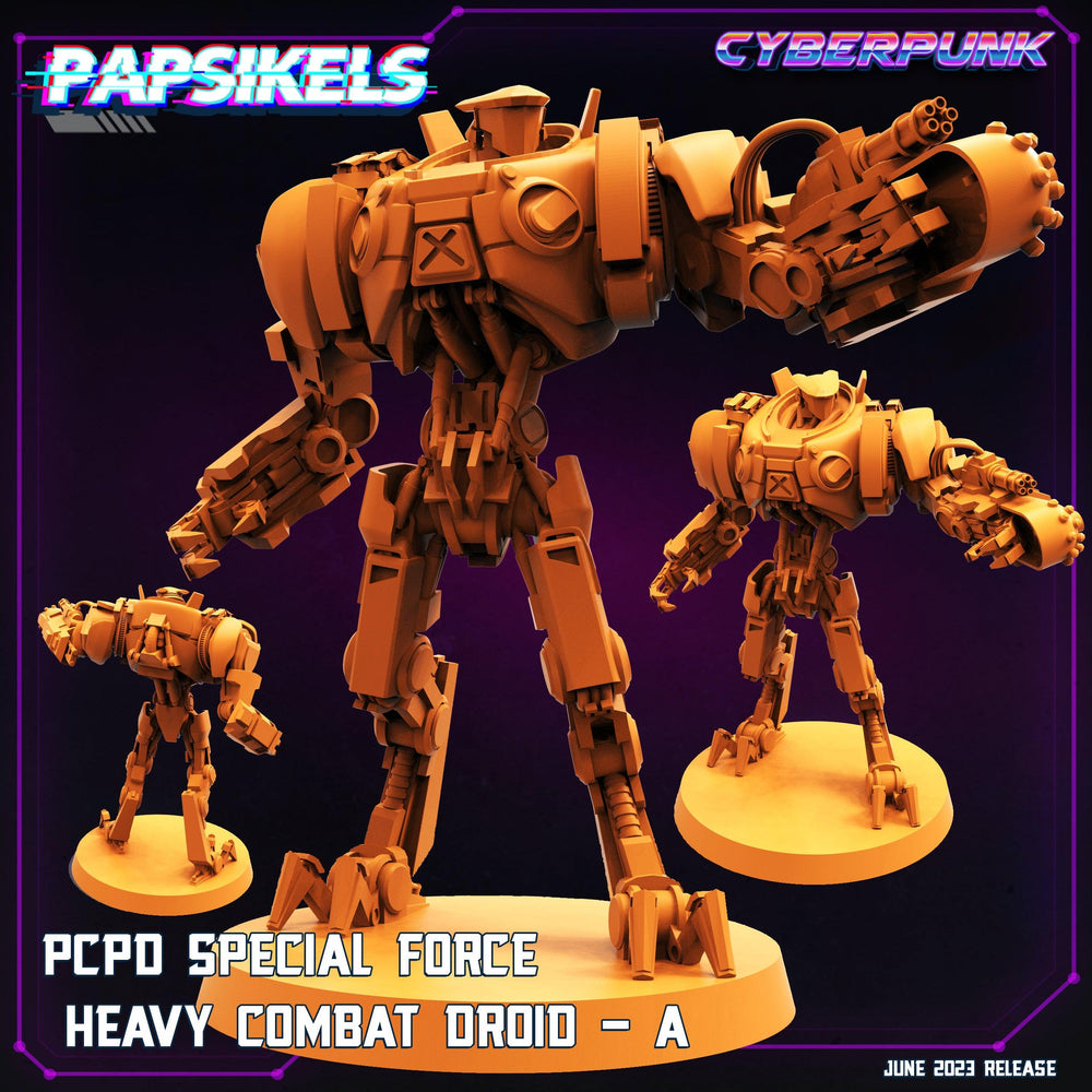 3D Printed Papsikels June 2023 Cyberpunk Pcpd Special Force Heavy Combat Droid Set 28mm 32mm (Online Only)