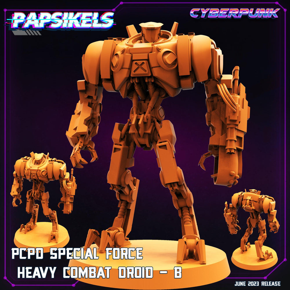 3D Printed Papsikels June 2023 Cyberpunk Pcpd Special Force Heavy Combat Droid Set 28mm 32mm (Online Only)