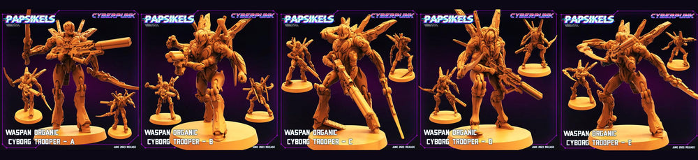 3D Printed Papsikels June 2023 Cyberpunk Waspan Organic Cyborg Trooper Set 28mm 32mm (Online Only)