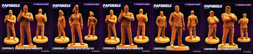 3D Printed Papsikels May 2023 Cyberpunk Corporate Counter Intel Set 28mm 32mm (Online Only)