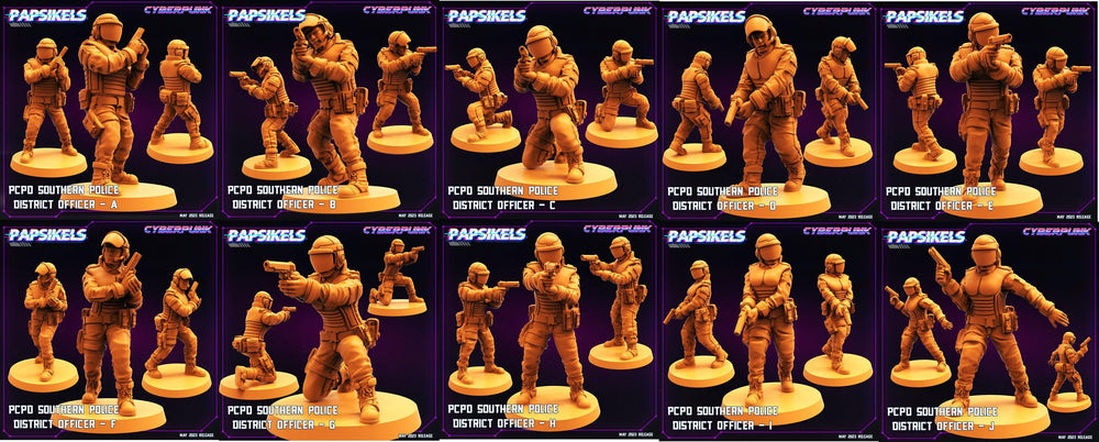 3D Printed Papsikels May 2023 Cyberpunk Pcpd Southern Police District Officer Set 28mm 32mm (Online Only)