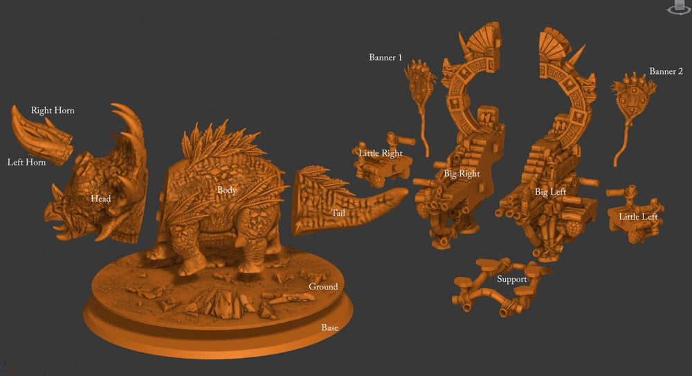 3D Printed Print your Monster Mounted Triceratops 28 32mm D&D (Online Only)