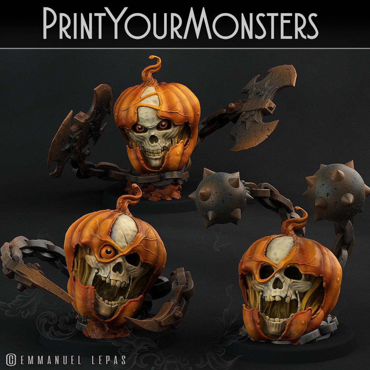 3D Printed Print Your Monsters 3 Skull Pumpkins Pumpkins Attack Pack II 28mm - 32mm D&D Wargaming (Online Only)