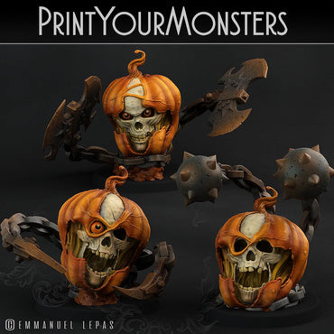 3D Printed Print Your Monsters 3 Skull Pumpkins Pumpkins Attack Pack II 28mm - 32mm D&D Wargaming (Online Only)
