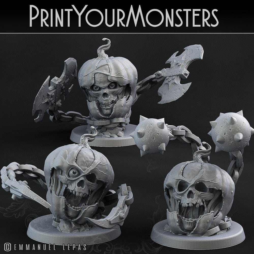 3D Printed Print Your Monsters 3 Skull Pumpkins Pumpkins Attack Pack II 28mm - 32mm D&D Wargaming (Online Only)