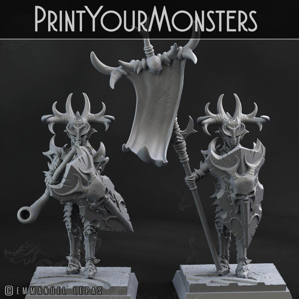 3D Printed Print Your Monsters Dark Elves Banner and Musician Set 28mm - 32mm D&D Wargaming (Online Only)