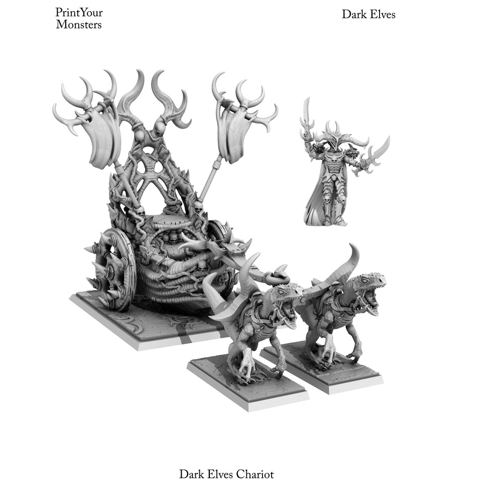 3D Printed Print Your Monsters Dark Elves Chariot and General Set 28mm - 32mm D&D Wargaming (Online Only)