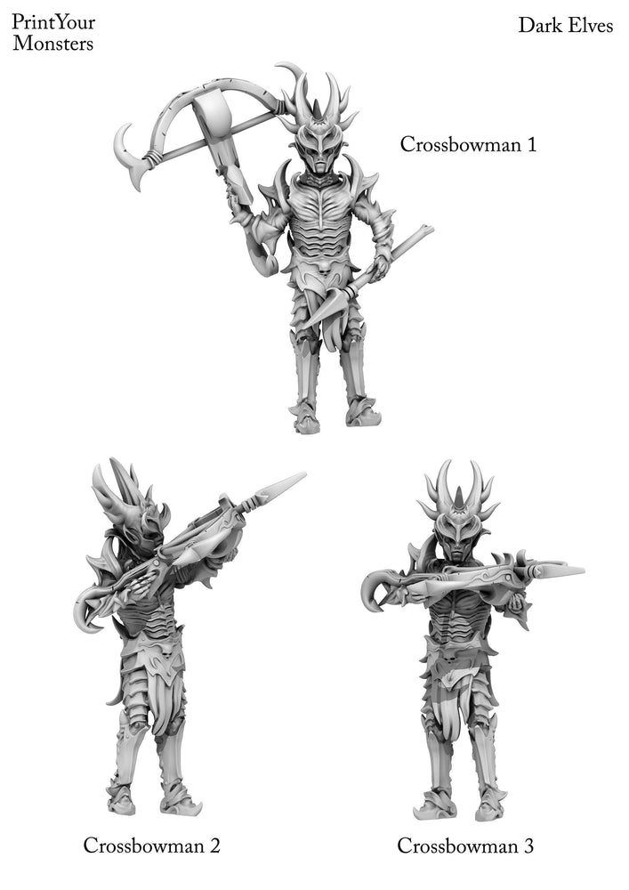 3D Printed Print Your Monsters Dark Elves Crossbowman Set 28mm - 32mm D&D Wargaming (Online Only)