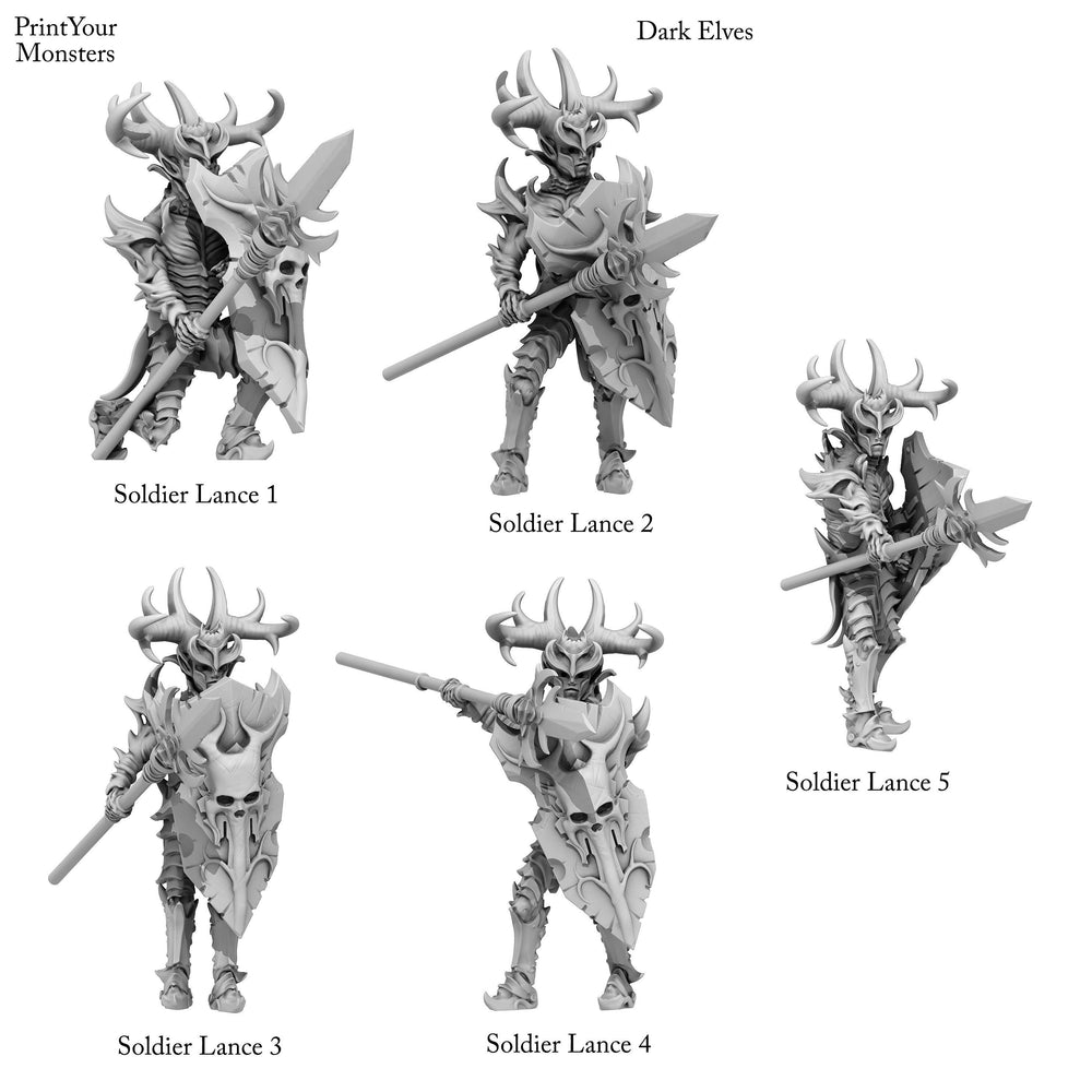 3D Printed Print Your Monsters Dark Elves Lance Soldiers Set 28mm - 32mm D&D Wargaming (Online Only)