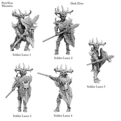 3D Printed Print Your Monsters Dark Elves Lance Soldiers Set 28mm - 32mm D&D Wargaming (Online Only)