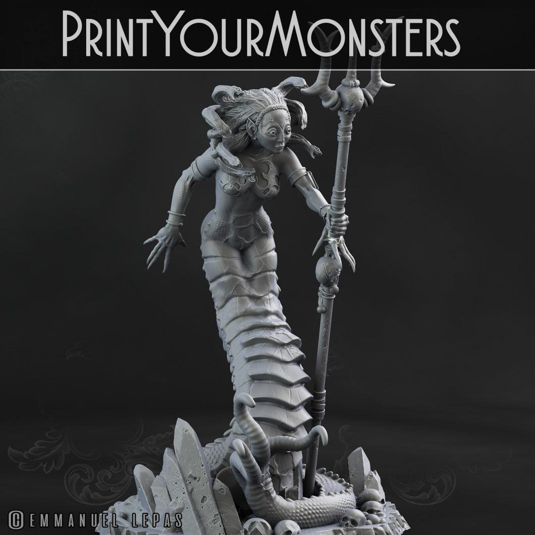 3D Printed Print Your Monsters Dark Elves Medusa 28mm - 32mm D&D Wargaming (Online Only)