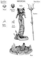 3D Printed Print Your Monsters Dark Elves Medusa 28mm - 32mm D&D Wargaming (Online Only)