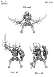 3D Printed Print Your Monsters Dark Elves Rider Set A 28mm - 32mm D&D Wargaming (Online Only)