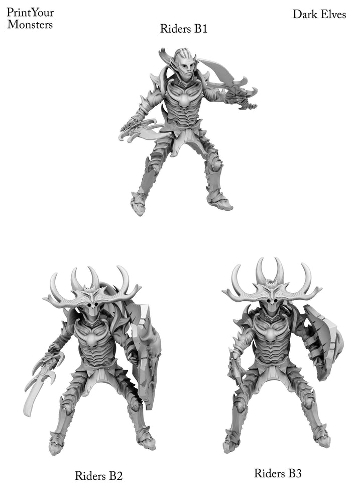 3D Printed Print Your Monsters Dark Elves Rider Set B 28mm - 32mm D&D Wargaming (Online Only)