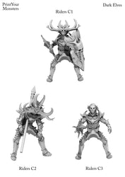 3D Printed Print Your Monsters Dark Elves Rider Set C 28mm - 32mm D&D Wargaming (Online Only)