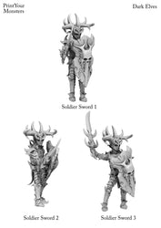 3D Printed Print Your Monsters Dark Elves Sword Soldiers Set 28mm - 32mm D&D Wargaming (Online Only)