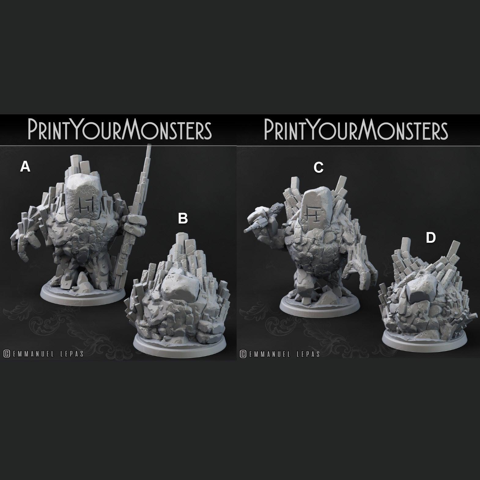 3D Printed Print Your Monsters Gardiens Basalt Earth Elemental Set 28mm - 32mm D&D Wargaming (Online Only)