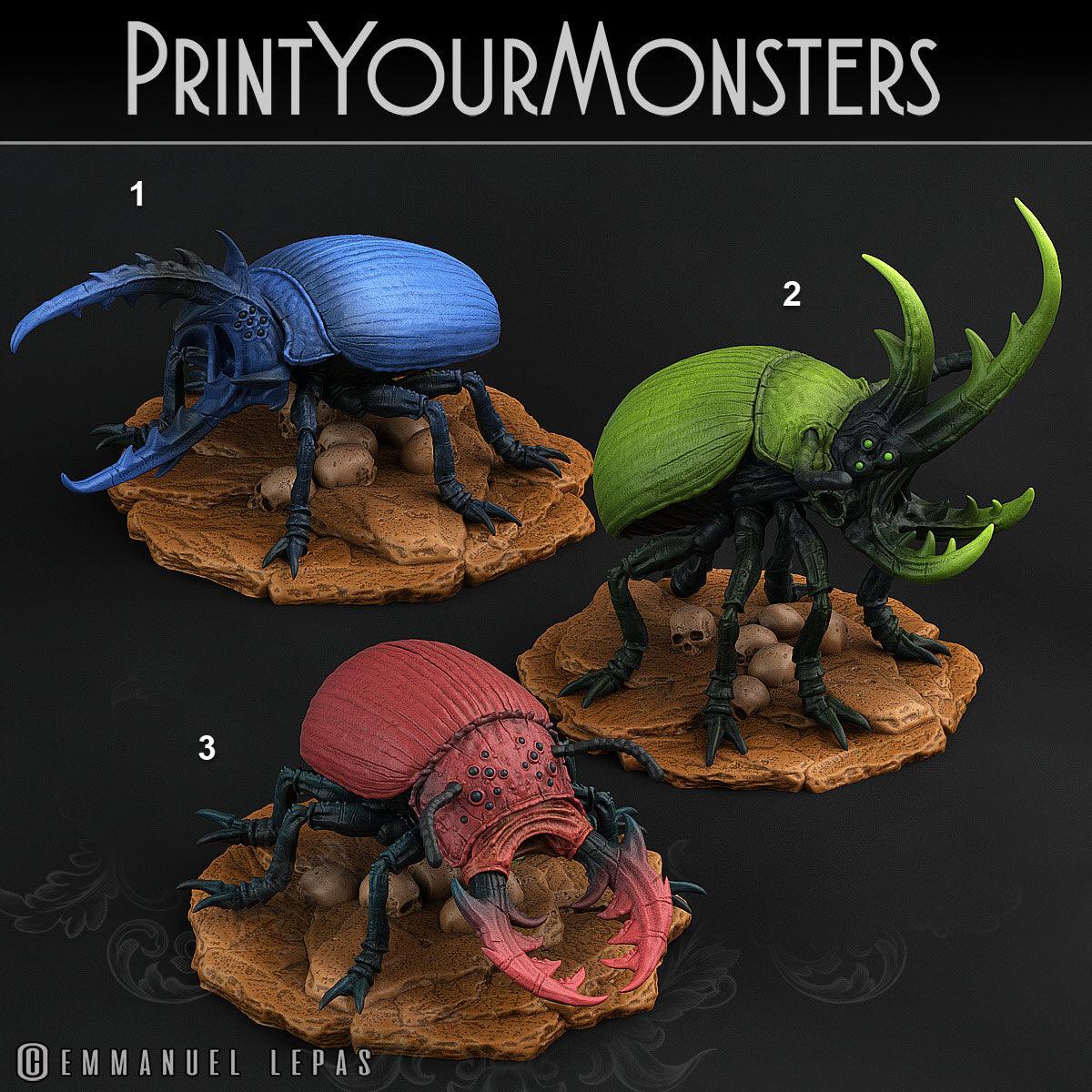 3D Printed Print Your Monsters Giant Beetles Total Insects 28mm - 32mm D&D Wargaming (Online Only)