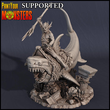 3D Printed Print Your Monsters Great White Shark Rider Dark Water Sanctum 28mm - 32mm D&D Wargaming (Online Only)