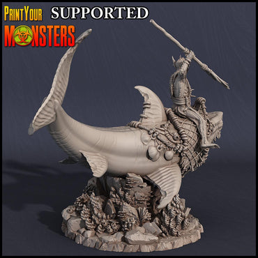 3D Printed Print Your Monsters Great White Shark Rider Dark Water Sanctum 28mm - 32mm D&D Wargaming (Online Only)
