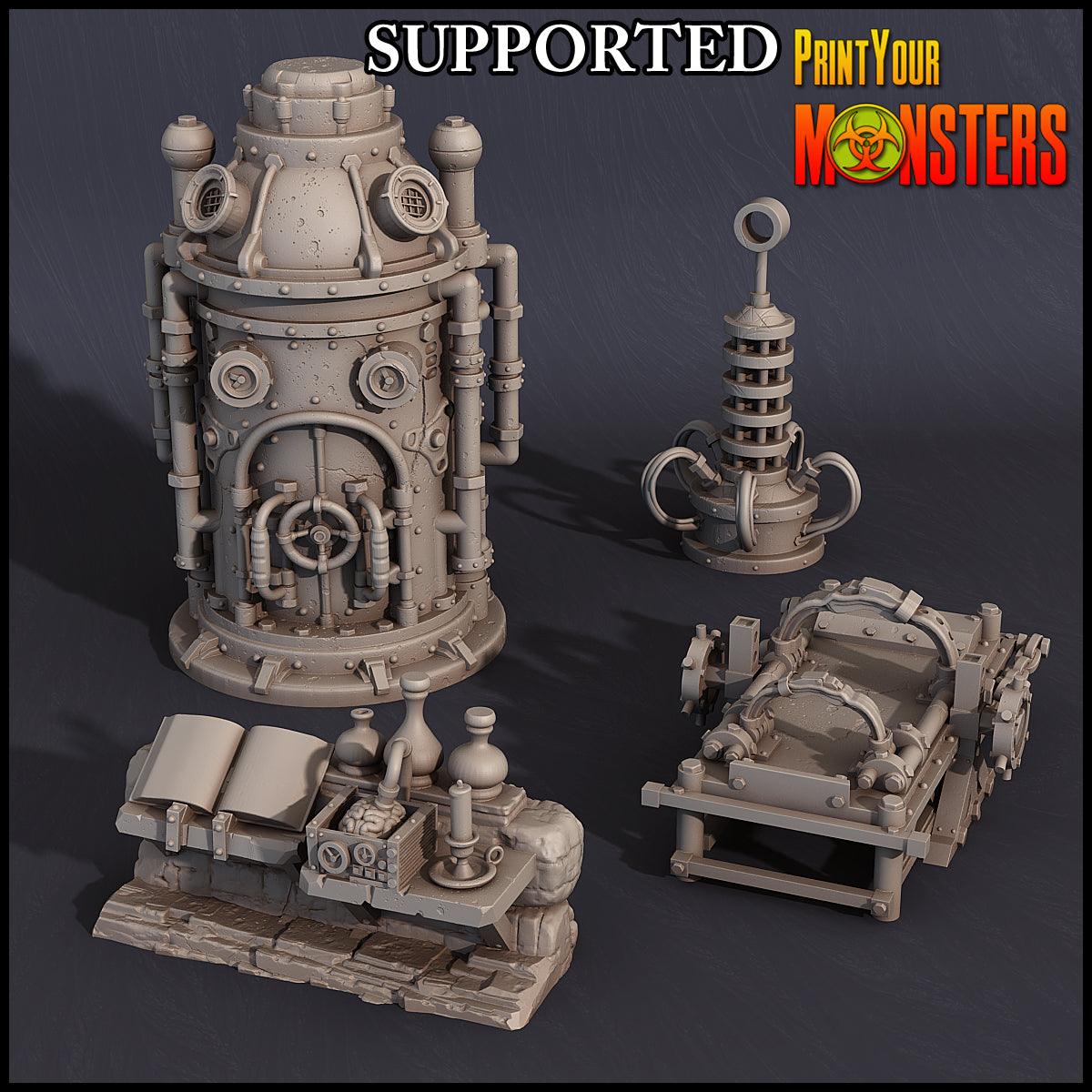 3D Printed Print Your Monsters Horrifying Laboratory Terrain Pack 28mm - 32mm D&D Wargaming (Online Only)