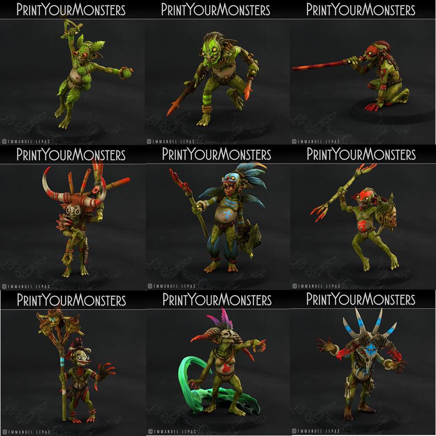 3D Printed Print Your Monsters Jungle Goblins Pack 28mm - 32mm D&D Wargaming (Online Only)