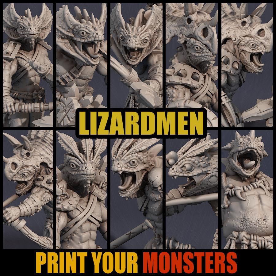 3D Printed Print Your Monsters Lizardmen Set 28mm - 32mm D&D Wargaming (Online Only)