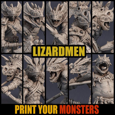 3D Printed Print Your Monsters Lizardmen Set 28mm - 32mm D&D Wargaming (Online Only)
