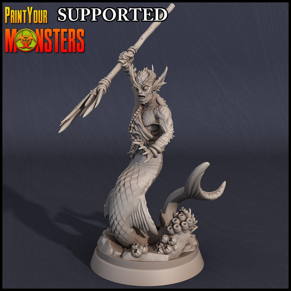 3D Printed Print Your Monsters Merman-Male Sea Elf Dark Water Sanctum 28mm - 32mm D&D Wargaming (Online Only)