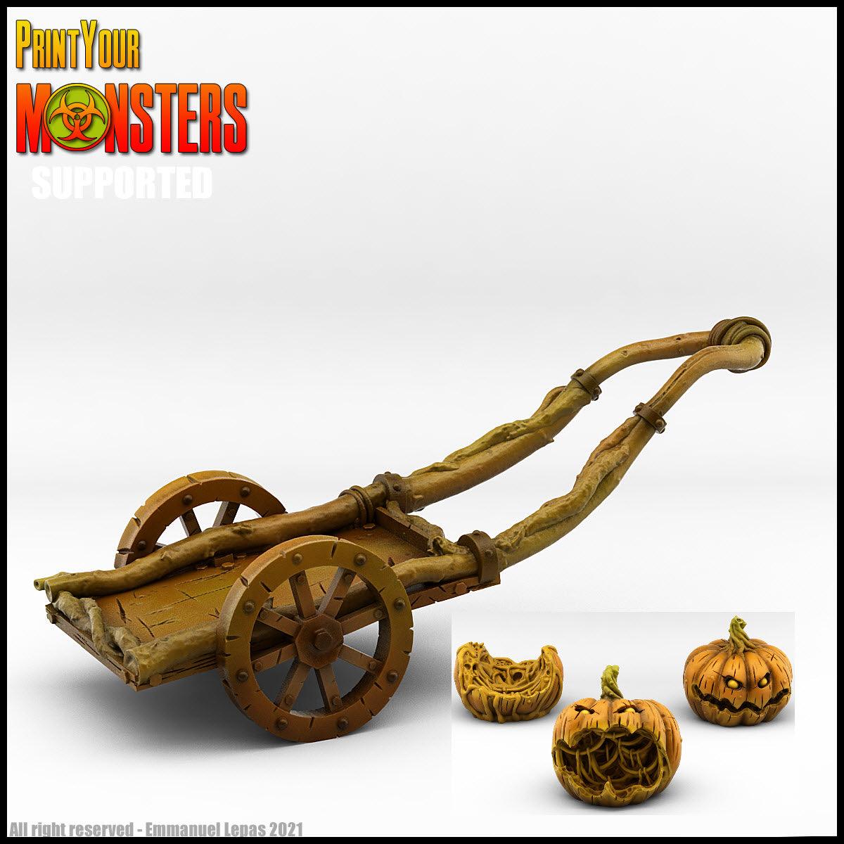 3D Printed Print Your Monsters Pumpkin Chariot and Heads Pumpkins Attack Pack 28mm - 32mm D&D Wargaming (Online Only)
