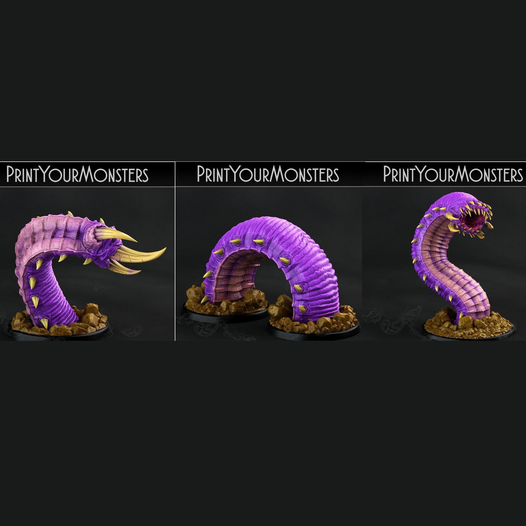 3D Printed Print Your Monsters Purple Worm Worms Subterranean Terrors 28mm - 32mm D&D Wargaming (Online Only)