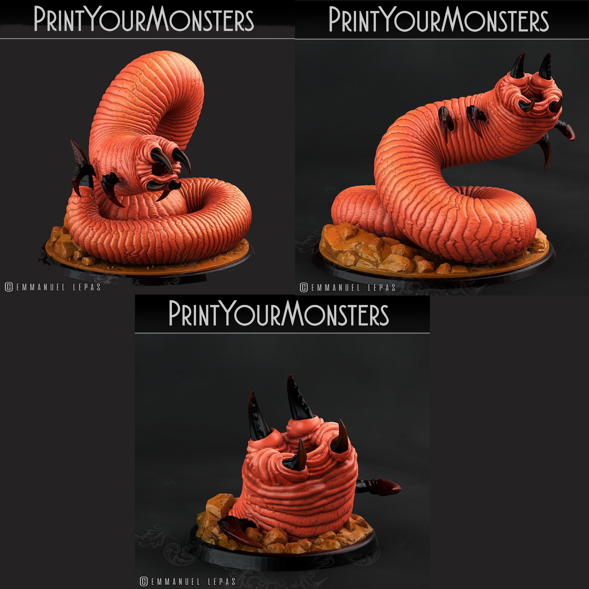 3D Printed Print Your Monsters Tomb Grub Worms Subterranean Terrors 28mm - 32mm D&D Wargaming (Online Only)