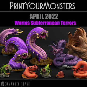 3D Printed Print Your Monsters Worms Subterranean Terrors 28mm - 32mm D&D Wargaming (Online Only)