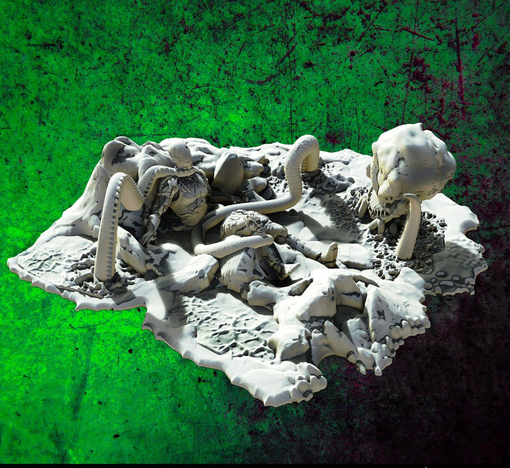 3D Printed SAWANT3D Abandoned Base of Space Elves - Elf Fighting a Monster 28 32mm D&D (Online Only)