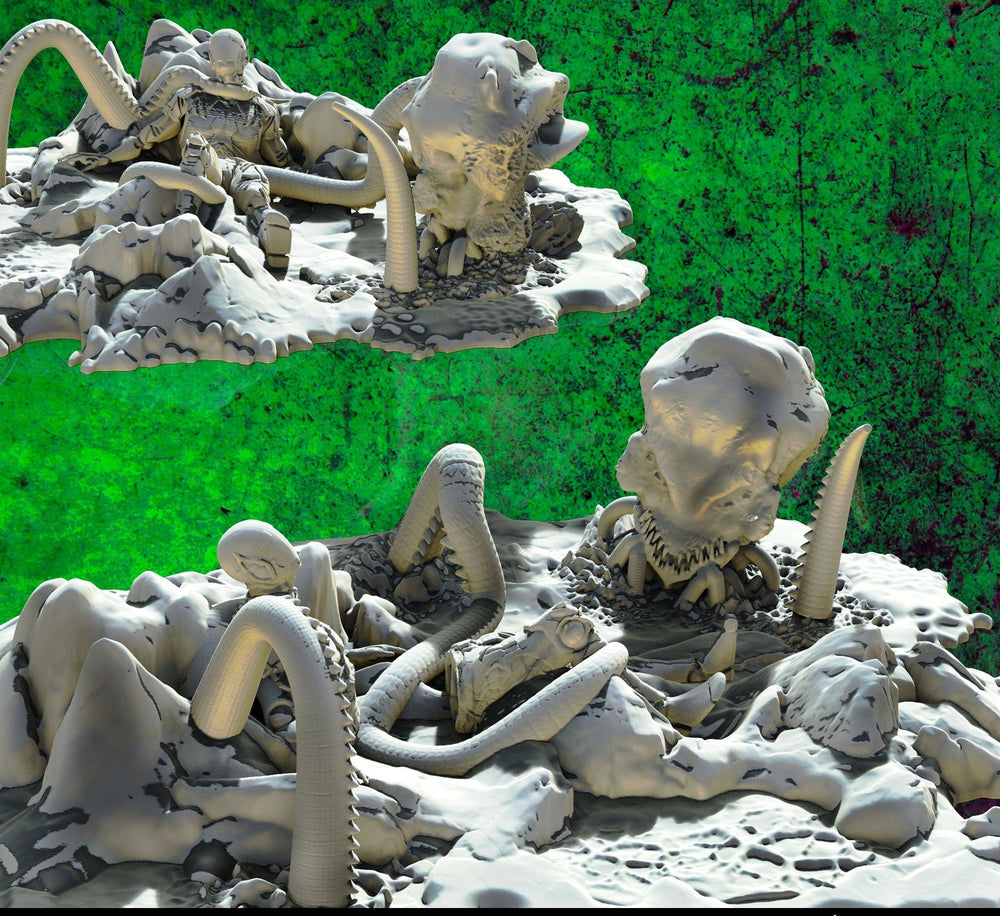 3D Printed SAWANT3D Abandoned Base of Space Elves - Elf Fighting a Monster 28 32mm D&D (Online Only)