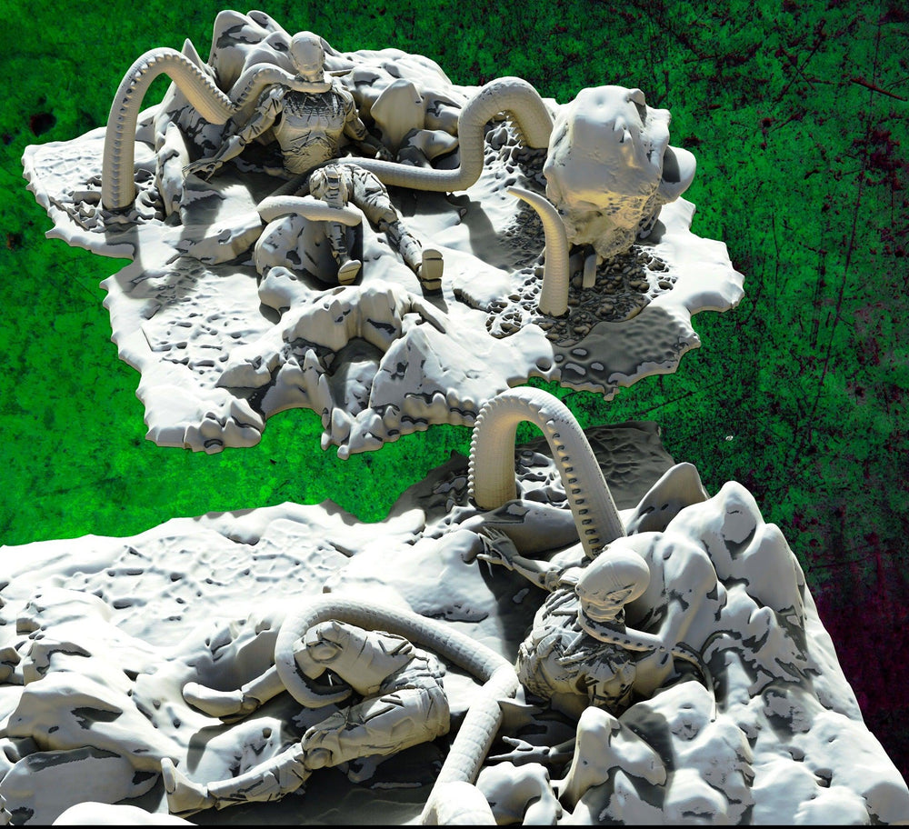 3D Printed SAWANT3D Abandoned Base of Space Elves - Elf Fighting a Monster 28 32mm D&D (Online Only)