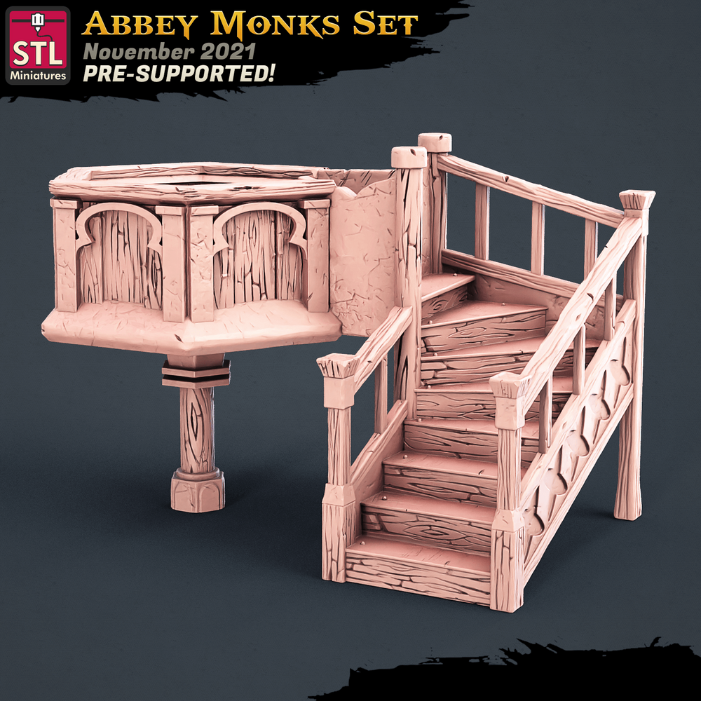 3D Printed STL Miniatures Abbey Monks Set 28 - 32mm War Gaming D&D (Online Only)