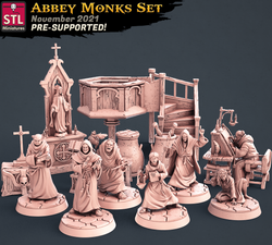3D Printed STL Miniatures Abbey Monks Set 28 - 32mm War Gaming D&D (Online Only)