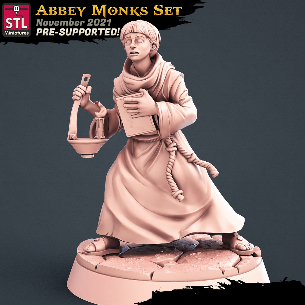 3D Printed STL Miniatures Abbey Monks Set 28 - 32mm War Gaming D&D (Online Only)