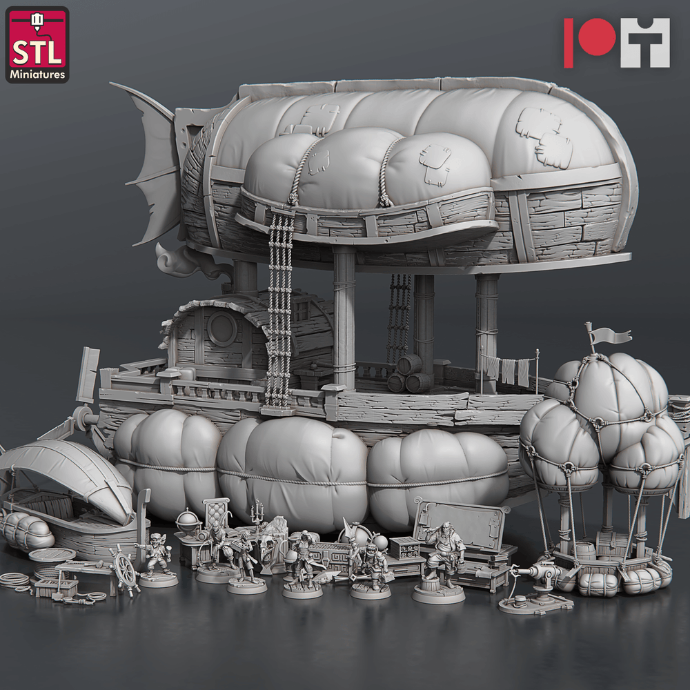 3D Printed STL Miniatures Airship Crew Set 28 - 32mm War Gaming D&D (Online Only)